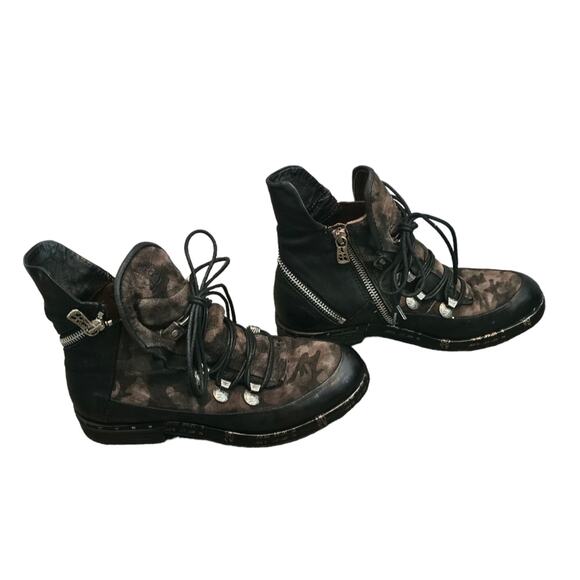 A.S 98 Black and Camo Combat Zippered Moto Biker Boots Size 36 US 6 - Picture 3 of 12